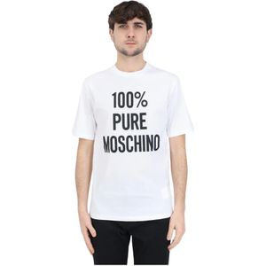 Moschino, Tops, Heren, Wit, XL, Katoen, Biologisch katoenen T-shirt met contrastprint