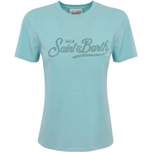 MC2 Saint Barth, Tops, Dames, Blauw, L, Katoen, Dames Geborduurd T-shirt Korte Mouw