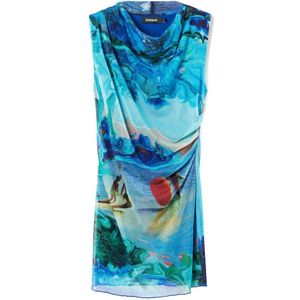 Desigual, Blauwe Mouwloze Bedrukte Jurk Veelkleurig, Dames, Maat:S