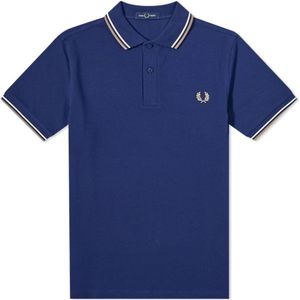 Fred Perry, Slim Fit Twin Tipped Polo in French Navy / Ecru / Warm Stone Blauw, Heren, Maat:M