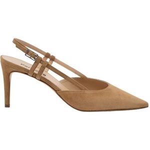 Parallele, Schoenen, Dames, Bruin, 38 EU, Suède, Kameel Slingback in Suède met Zilveren Gesp