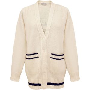 Moncler, Truien, Dames, Beige, S, Wol, Gebreid Cardigan in Natuurwit/Zwart