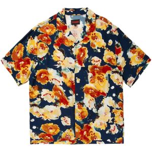 Pleasures, Overhemden, Heren, Veelkleurig, M, Rayon, Blauwe Bloemenknoopsluiting Shirt