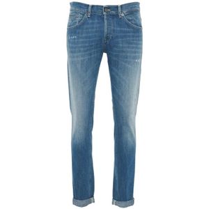 Dondup, Italiaanse Jeans met Riemlussen en Opgestikte Manchetten Blauw, Heren, Maat:W36