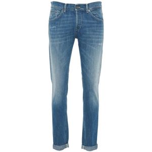 Dondup, Jeans, Heren, Blauw, W33, Denim, Italiaanse Jeans met Riemlussen en Opgestikte Manchetten