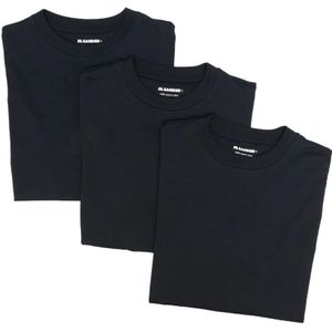 Jil Sander, Tops, Heren, Zwart, L, Katoen, Blauwe Logo-Patch T-Shirt Set