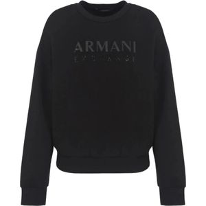 Armani Exchange, Sweatshirts & Hoodies, Dames, Zwart, M, 3Dym 78 Zwarte Trui