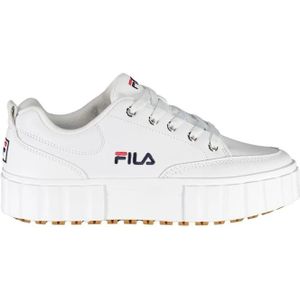 Fila, Schoenen, Dames, Wit, 39 EU, Leer, Witte Sleehak Sneakers met Geborduurd Detail