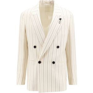 Lardini, Gestreepte Viscose Blazer Wit, Heren, Maat:M