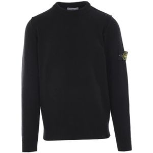 Stone Island, Truien, Heren, Zwart, XL, Wol, Zwarte Wollen Gebreide Trui