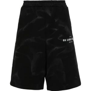 44 Label Group, Korte broeken, Heren, Zwart, L, Katoen, Zwarte katoenen shorts met vervaagd effect en logo print