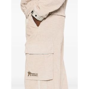 Moncler, Broeken, Dames, Beige, S, Katoen, Reflecterende Corduroy Cargo Broek