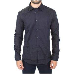 Ermanno Scervino, Overhemden, Heren, Blauw, L, Katoen, Blue Slim Fit Cotton Casual Top Overhemd
