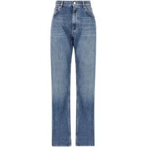 Valentino Garavani, Jeans, Dames, Blauw, W25, Denim, Blauwe Denim Jeans Ongevoerd Logo Plaat