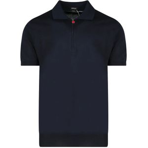 Kiton, Blauw Ss 24 T-shirt met halve rits en rode detail Blauw, Heren, Maat:M