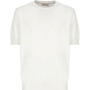 Brunello Cucinelli, Wit Katoenen T-shirt Ronde Hals Korte Mouwen Wit, Heren, Maat:M