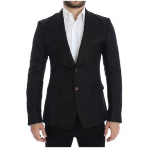 Dolce & Gabbana, Jassen, Heren, Zwart, M, Linnen, Zwart Zijde Linnen Slim Fit Blazer