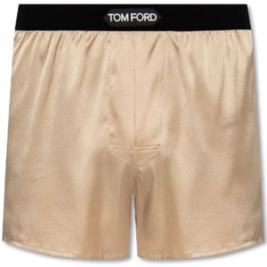 Tom Ford, Zijden boxershorts met logo Beige, Heren, Maat:S