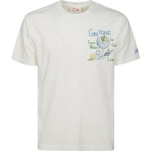 MC2 Saint Barth, Tops, Heren, Wit, S, Katoen, Witte Katoenen Korte Mouw Borstprint T-Shirt
