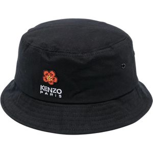 Kenzo, Accessoires, Heren, Zwart, M, Katoen, Zwarte Flower Crest Bucket Hat