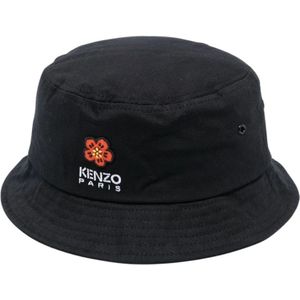 Kenzo, Zwarte Flower Crest Bucket Hat Zwart, Heren, Maat:M