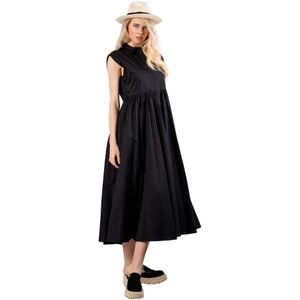 Liviana Conti, Zwarte Midi Overhemdjurk met Gerimpelde Taille Zwart, Dames, Maat:S