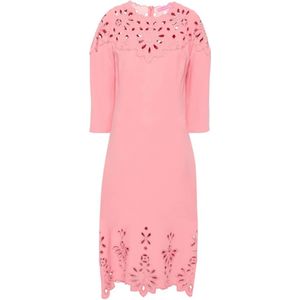 Ermanno Scervino, Roze Crepe Jurk met Broderie Anglaise Roze, Dames, Maat:M