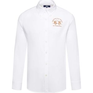 La Martina, Overhemden, Heren, Wit, XL, Katoen, Geborduurd Logo Overhemd - Wit