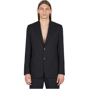 Lanvin, Katoenen Seersucker Blazer met Opgezette Zakken Zwart, Heren, Maat:L