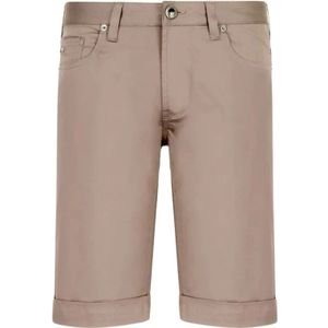 Emporio Armani, Korte broeken, Heren, Bruin, M, Katoen, Glanzende Katoenen Bermuda Shorts met Omslag-CAMEL