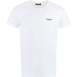 Balmain, Tops, Heren, Wit, L, Katoen, Organisch Katoen Logo T-Shirt