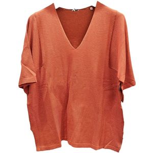 Aspesi, Zalm V-hals Korte Mouw T-shirt Oranje, Dames, Maat:M