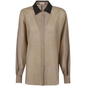 Brunello Cucinelli, Blouses & Shirts, Dames, Bruin, M, Lange mouw overhemd