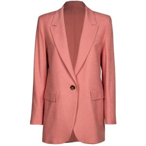 Iblues, Roze perzik Marengo jas met zakken Roze, Dames, Maat:M