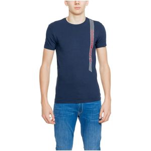 Emporio Armani, Tops, Heren, Blauw, S, Katoen, Blauw Bedrukt T-shirt voor Mannen