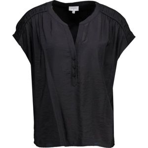 Dante 6, Blouses & Shirts, Dames, Zwart, S, Stijlvolle Zwarte Top met V-Hals en Geplooide Details