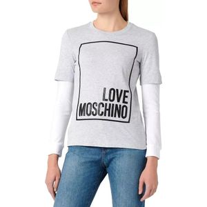 Love Moschino, Tops, Dames, Grijs, S, Katoen, Grijze Melange Langemouw Katoenen T-Shirt
