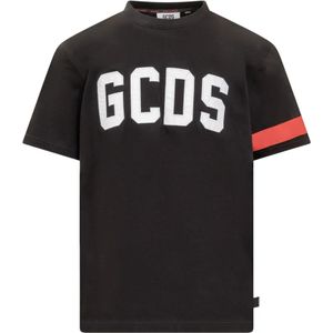 Gcds, Zwart Logo T-shirt met Rode Banden Zwart, Heren, Maat:M