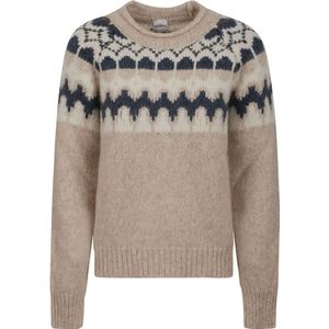 Eleventy, Truien, Dames, Beige, S, Gestreepte Crew Neck Sweater