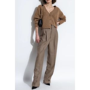 Moschino, Broeken, Dames, Beige, 2Xs, Wol, Geplooide broek met patroon