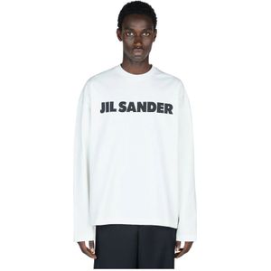 Jil Sander, Sweatshirts & Hoodies, Heren, Wit, M, Katoen, Logo Print Longsleeve T-Shirt