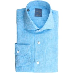 Barba, Turquoise Linnen Overhemd Slim Fit Blauw, Heren, Maat:5XL