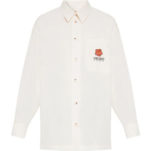 Kenzo, Overhemden, Heren, Beige, XL, Katoen, Oversized Crème Shirt met Boke Flower Motief