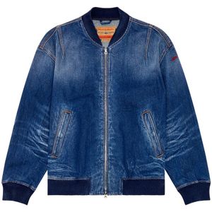 Diesel, Bomber Denim Jack in dented denim Blauw, Heren, Maat:S