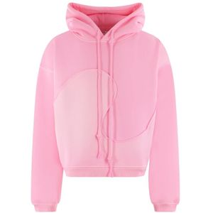 Erl, Sweatshirts & Hoodies, Heren, Roze, S, Roze Grafische Gestikte Hoodie
