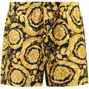 Versace, Badkleding, Heren, Veelkleurig, L, Zijden Gouden Shorts Elastische Taille