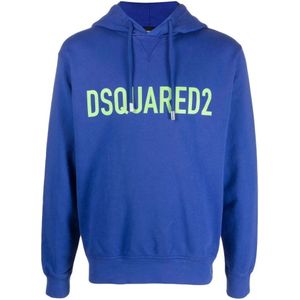 Dsquared2, Sweatshirts & Hoodies, Heren, Blauw, M, Katoen, Blauwe Katoenen Logo Print Hoodie