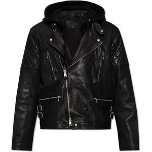 AllSaints, Whitson leren jas Zwart, Heren, Maat:XL