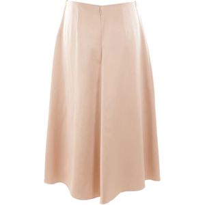 Fendi, Rokken, Dames, Beige, S, Satijn, Champagne Zijden Midi Rok