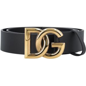 Dolce & Gabbana, Accessoires, Heren, Zwart, 100 CM, Luxe Leren Riem met Kruislogo